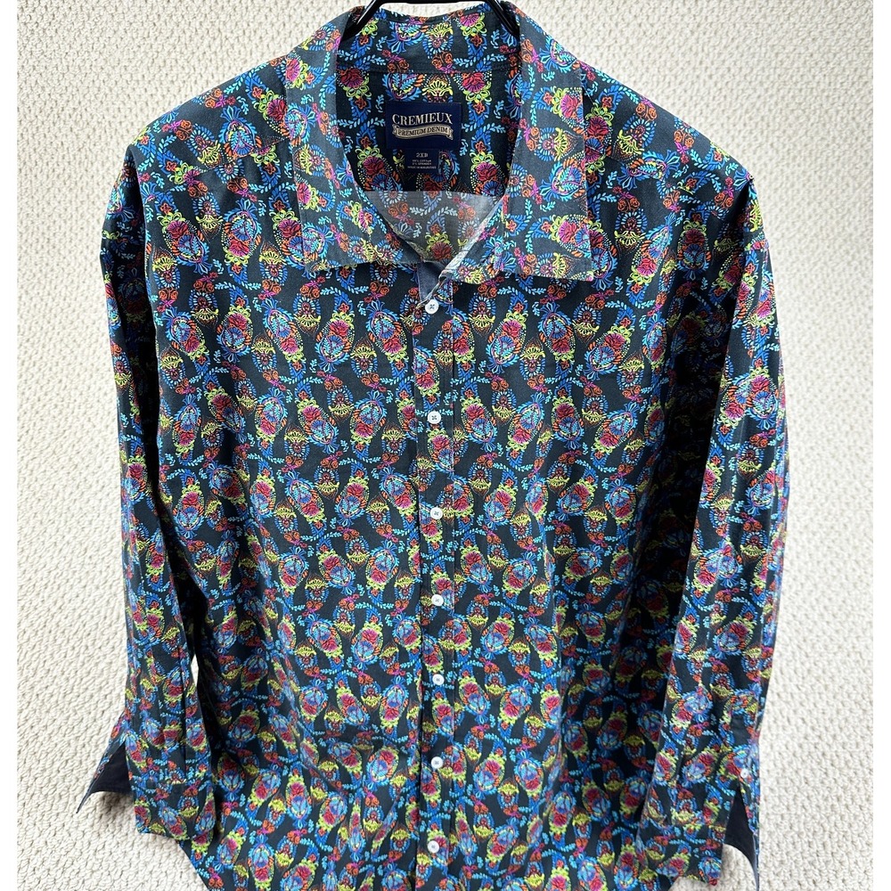 Cremieux Shirt Mens 2XB Big Size Navy Bright Paisley Print Long Sleeve Button Up